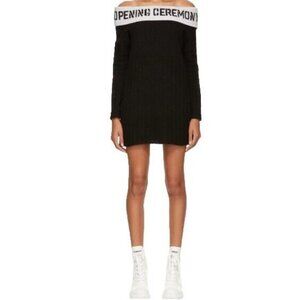 Opening Ceremony Women's XS Black Off The Shoulder Rib Knit Dress Long Sleeve